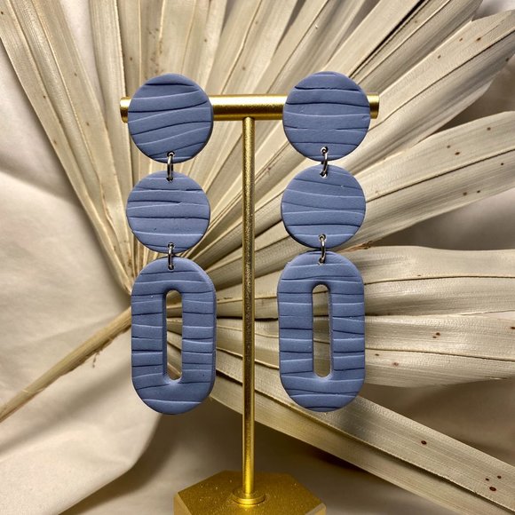 Blue Textured Polymer Clay Earrings - Picture 1 of 3